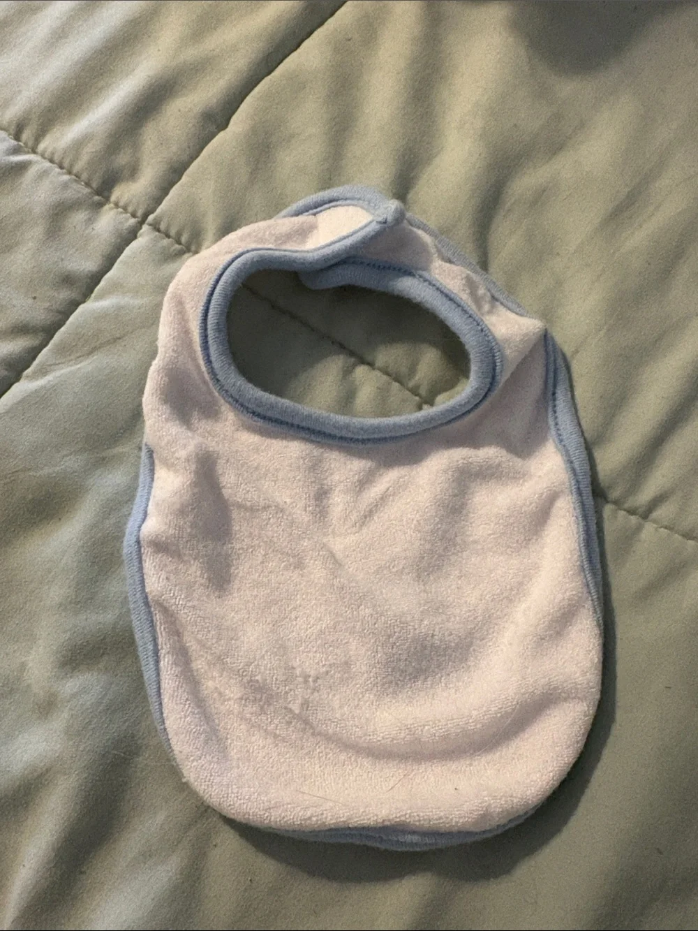 Blue & White Baby Bib with Train Embroidery